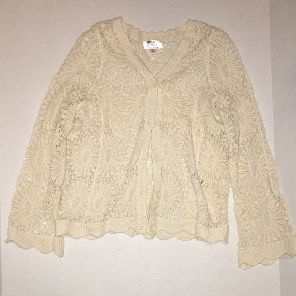 NWOT Cream Crochet Knit Button-Up Cardigan | girls size 14